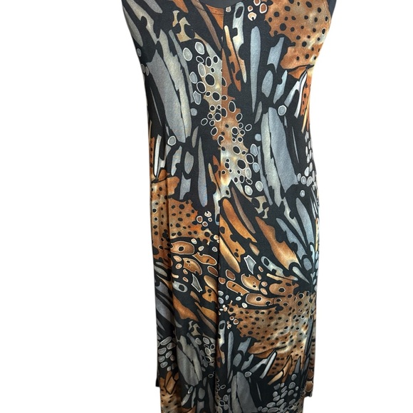 VTG Bronzy Brown Sleeveless Mob Wife Abstract Maxi Dress Plus SZ XL BOHO CHIC - Picture 2 of 3